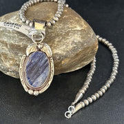 Navajo Denim Lapis Pendant Necklace | Sterling Silver Beads | Authentic Native American Handmade | 1210