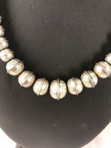 Navajo Pearls Necklace | Hand Stamped Graduated Beads | Sterling Silver | 93321