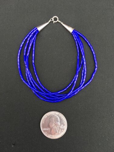 Navajo Blue Stabilized Lapis Liquid Heishi Bracelet | Sterling Silver | 8" 5-Strand | 13600