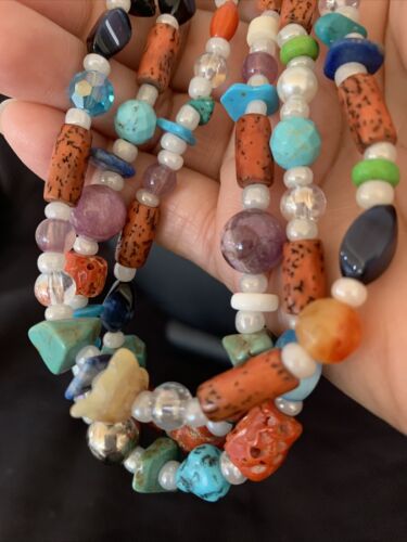Native American Santo Domingo Pearl Mixed Bead Necklace | 3-Strand | 24" | 11989