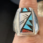 Native American Zuni Men's Spiny Blue Turquoise Ring | Sterling Silver Inlay | Sz 15 | 12425
