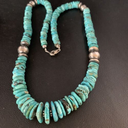 Navajo Graduated Blue Turquoise Necklace | Sterling Silver | Authentic Native American | 22" | 13567