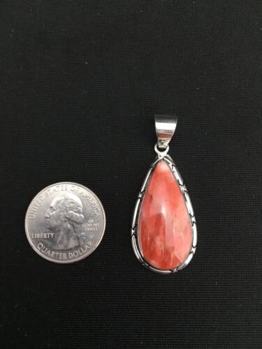 Native American Navajo Red Spiny Oyster Pendant | Sterling Silver | 1.75" | 1125