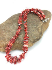 Navajo Red Spiky Spiny Oyster Necklace | Sterling Silver | Authentic Native American | 18" | 4772