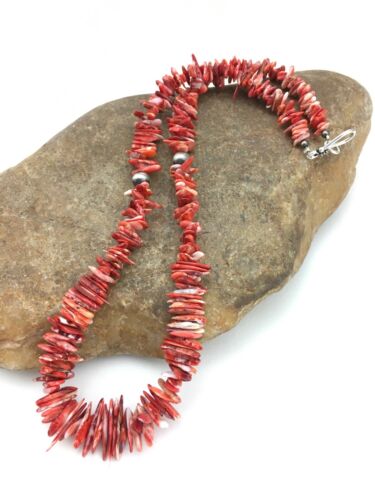 Navajo Red Spiky Spiny Oyster Necklace | Sterling Silver | Authentic Native American | 18" | 4772
