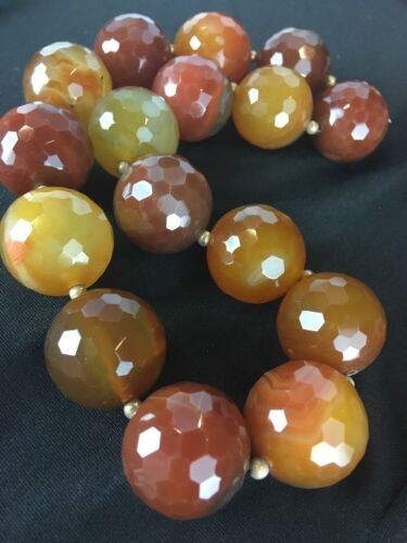 Huge Bold Faceted 24 mm Carnelian Gold Filled Beads Necklace
