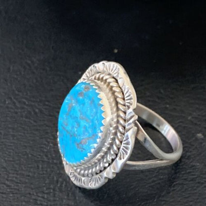 Southwestern Navajo Blue Kingman Turquoise Ring | Sterling Silver | Sz 8 | 12959