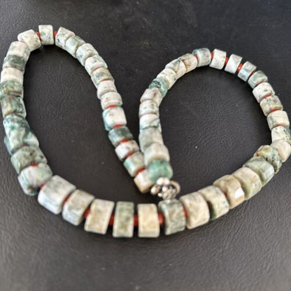 Native American Sterling Silver Necklace | Grey White Jasper Coral | 20" | 14430