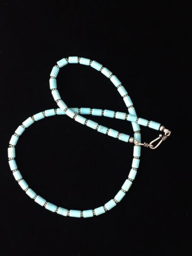 Native American Sterling Silver Blue Turquoise Necklace | 18" | 10011 - Masha USA