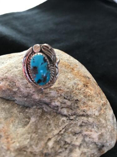 Native American Navajo Kingman Turquoise Ring | Sterling Silver | Sz 8