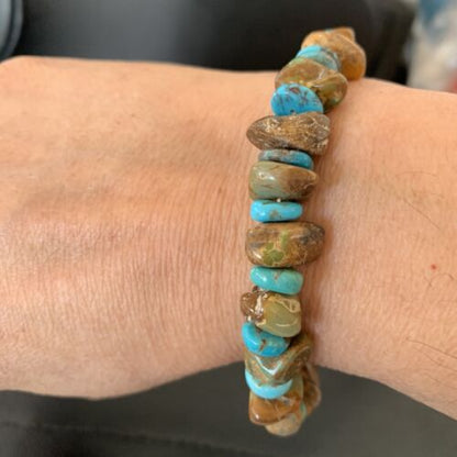 Men's Women's Stretch Bracelet | Blue Green Turquoise Stone | 7" | Authentic Native American Handmade | 11826