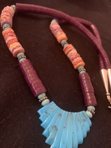 Santo Domingo Sugilite Turquoise Pendant Necklace | Sterling Silver | Authentic Native American Handmade | 22" | 612