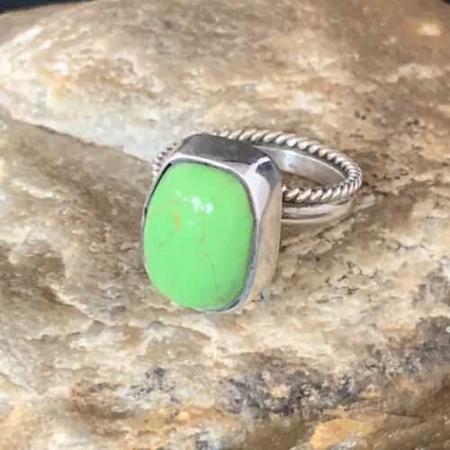 Navajo Green Gaspeite Ring | Sterling Silver | Sz 7.5 | Authentic Native American Handmade | 13535