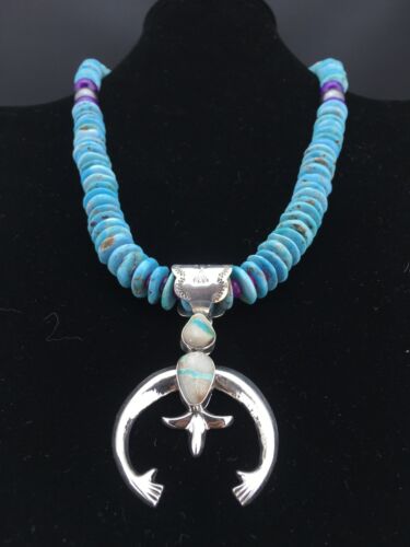 Navajo Boulder Turquoise Pendant with Sugilite Naja | Sterling Silver | 24" Necklace | Authentic Native American Handmade | 1350