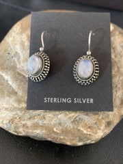 Navajo White Quartz Dangle Earrings | Sterling Silver | 1" | Authentic Native American Handmade | 13042