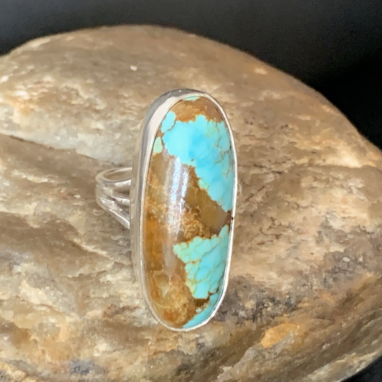 Native American Blue #8 Turquoise Navajo Ring | Sterling Silver | Sz 6.5 | 14032