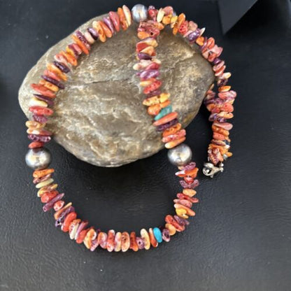Navajo Multi-Color Spiny Oyster Necklace | Sterling Silver | 21" | Authentic Native American Handmade | 14306