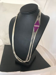 Native American Sugilite Heishi Tubes Necklace | 10 Strand Liquid Sterling Silver | 8561