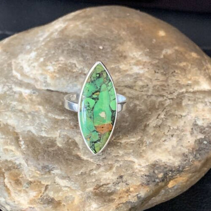 Southwestern Navajo Green Mojave Turquoise Ring | Sterling Silver | Sz 7 | 14039