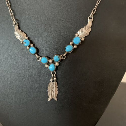 Old Pawn Navajo Blue Kingman Turquoise Necklace | Sterling Silver | 16" Chain | Authentic Native American Handmade | 1184