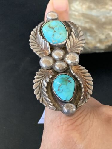 Navajo Blue Royston Turquoise Multi-Stone Ring | Authentic Native American Sterling Silver | Sz 9 | 12064