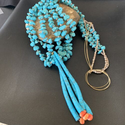 Southwestern Santo Domingo Jacla Shell Spiny Turquoise Jacla Necklace | 34" | Authentic Native American Handmade | 11994