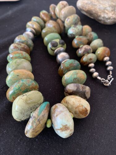 Navajo Pearl Sterling Silver Graduated Natural Green Turquoise Necklace | Authentic Native American | 23" | 00729