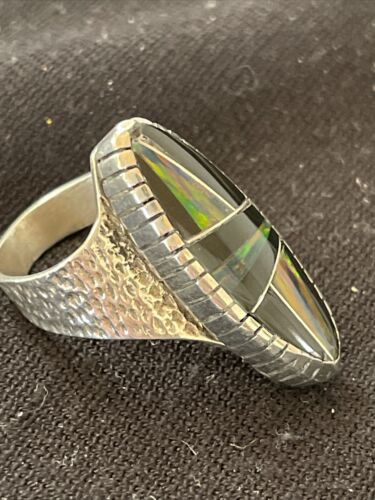 Navajo Multi-Color Opal & Turquoise Inlay Ring | Sterling Silver | Sz 7 | Authentic Native American Handmade | 01586