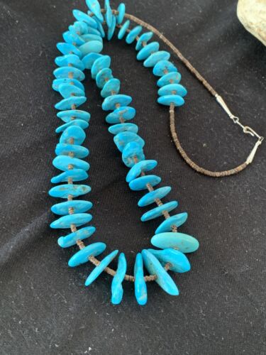 Navajo Sleeping Beauty Turquoise Nugget Necklace | Sterling Silver | Graduated | Authentic Native American | 26" | 511
