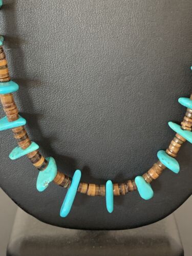 Navajo Blue Turquoise Bone Bead Necklace | Sterling Silver | 20" | Authentic Native American Handmade | 00302