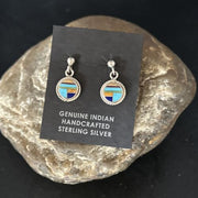 Navajo Multi-Color Turquoise Spiny Lapis Inlay Earrings | Sterling Silver | Authentic Native American Handmade | 14653