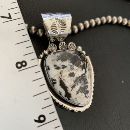 Men's Navajo White Buffalo Turquoise Pendant | Sterling Silver | Authentic Native American Handmade | 11844