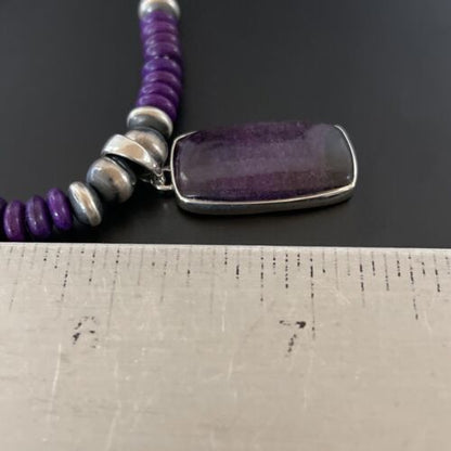 Navajo Pearls Necklace with Purple Sugilite Pendant | Sterling Silver | Authentic Native American Handmade | 11337