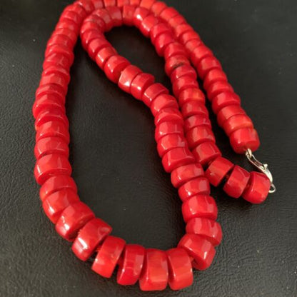 Women's Navajo Native American Bamboo Coral Strand Necklace | Sterling Silver | 24" | 13520
