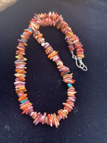 Navajo Red Spiny Oyster Turquoise Necklace | Sterling Silver | Authentic Native American Handmade | 18" | 1812