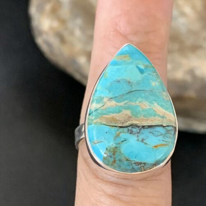 Navajo Blue Kingman Turquoise Ring | Sterling Silver | Sz 8 | Authentic Native American Handmade | 12793