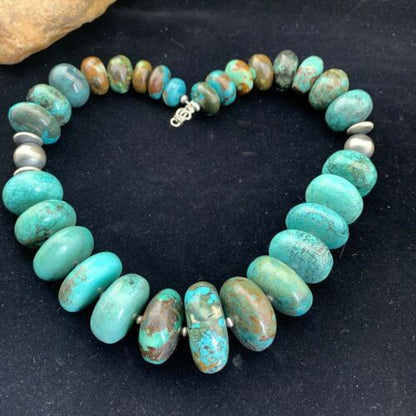 Navajo Pearl Sterling Silver Necklace | Graduated Blue Chunky Turquoise | Authentic Native American | 24" | 01743