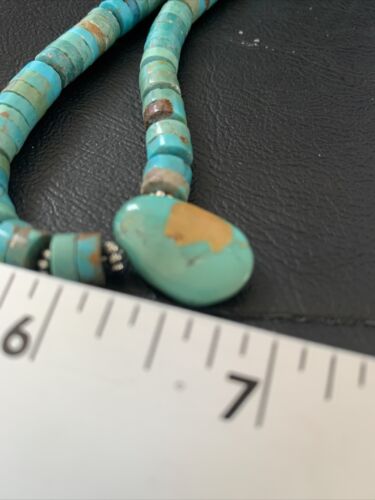 Navajo Green Turquoise Heishi Necklace | Sterling Silver | 22" | Authentic Native American Handmade | 11814