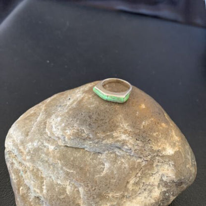 Women's Navajo Gaspeite Inlay Ring | Sterling Silver | Sz 5.5 | Authentic Native American Handmade | 12464