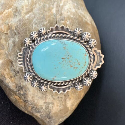 Southwestern Navajo Blue Kingman Turquoise Ring | Sterling Silver | Sz 9 | 01643