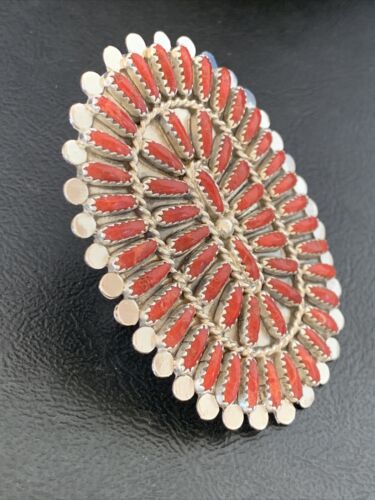 Zuni XL Red Coral Multi-Stone Ring | Authentic Native American Sterling Silver | Multi-Stone | Sz 8 | 11563 - Masha USA