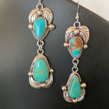 Navajo Royston Turquoise Dangle Earrings | Sterling Silver | Authentic Native American Handmade | 1166