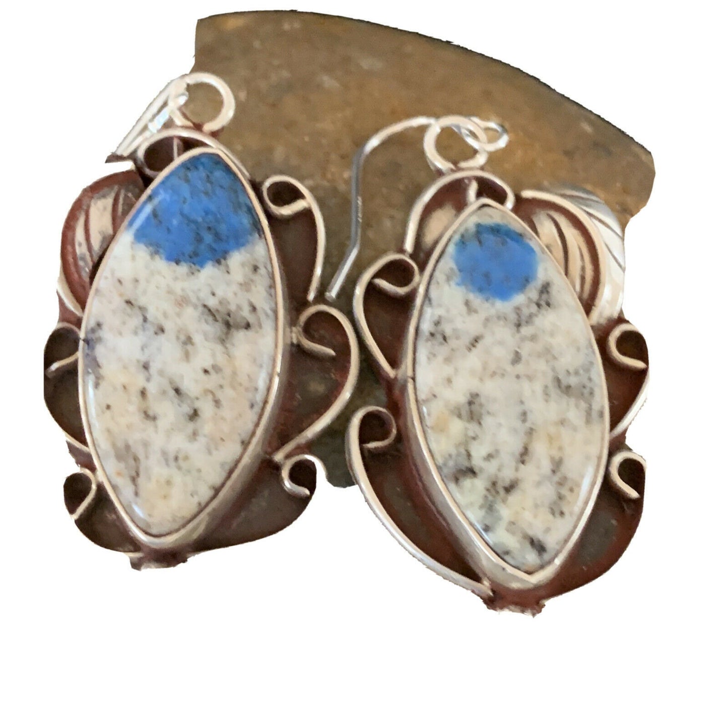 Navajo Azurite Quartz Dangle Earrings | Sterling Silver | Authentic Native American Handmade | 1249