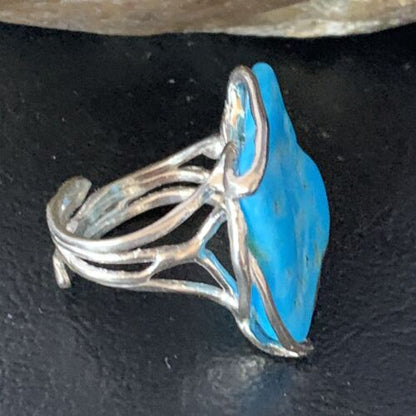 Navajo Blue Kingman Turquoise Ring | Sterling Silver Adjustable Wire | Sz 8 | 13540