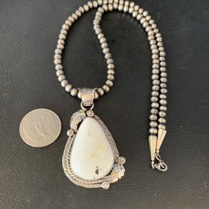 Men's Women's White Buffalo Turquoise Necklace Pendant | Sterling Silver | Authentic Native American Handmade | 14196