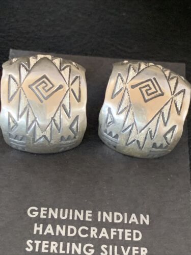 Old Pawn Women's Stamped Design Hoop Stud Earrings | Sterling Silver | 1" | 13006