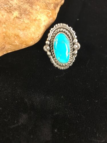 Navajo Kingman Turquoise Ring | Sterling Silver | Sz 8 | Authentic Native American Handmade | Yazzie | 8130