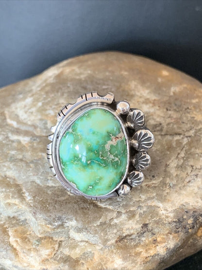 Navajo Green Sonoran Turquoise Ring | Sterling Silver | Sz 9.5 | Authentic Native American Handmade | 10421