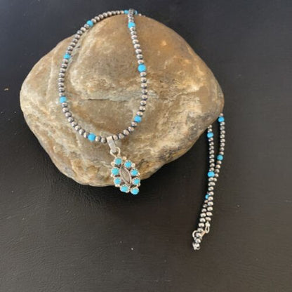 Zuni Blue Turquoise Multi-Stone Pendant | Authentic Native American Sterling Silver | Multi-Stone | 12059