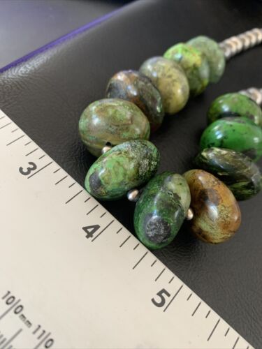 Navajo Chunky Graduated Green Turquoise Necklace | Sterling Silver | Authentic Native American | 18" | 11767